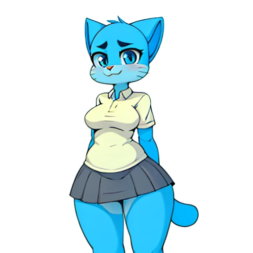 nicole_watterson ,cat milf female ,wide hips ,panties ,grey skirt ,tail , blue pupils, solo , Full body