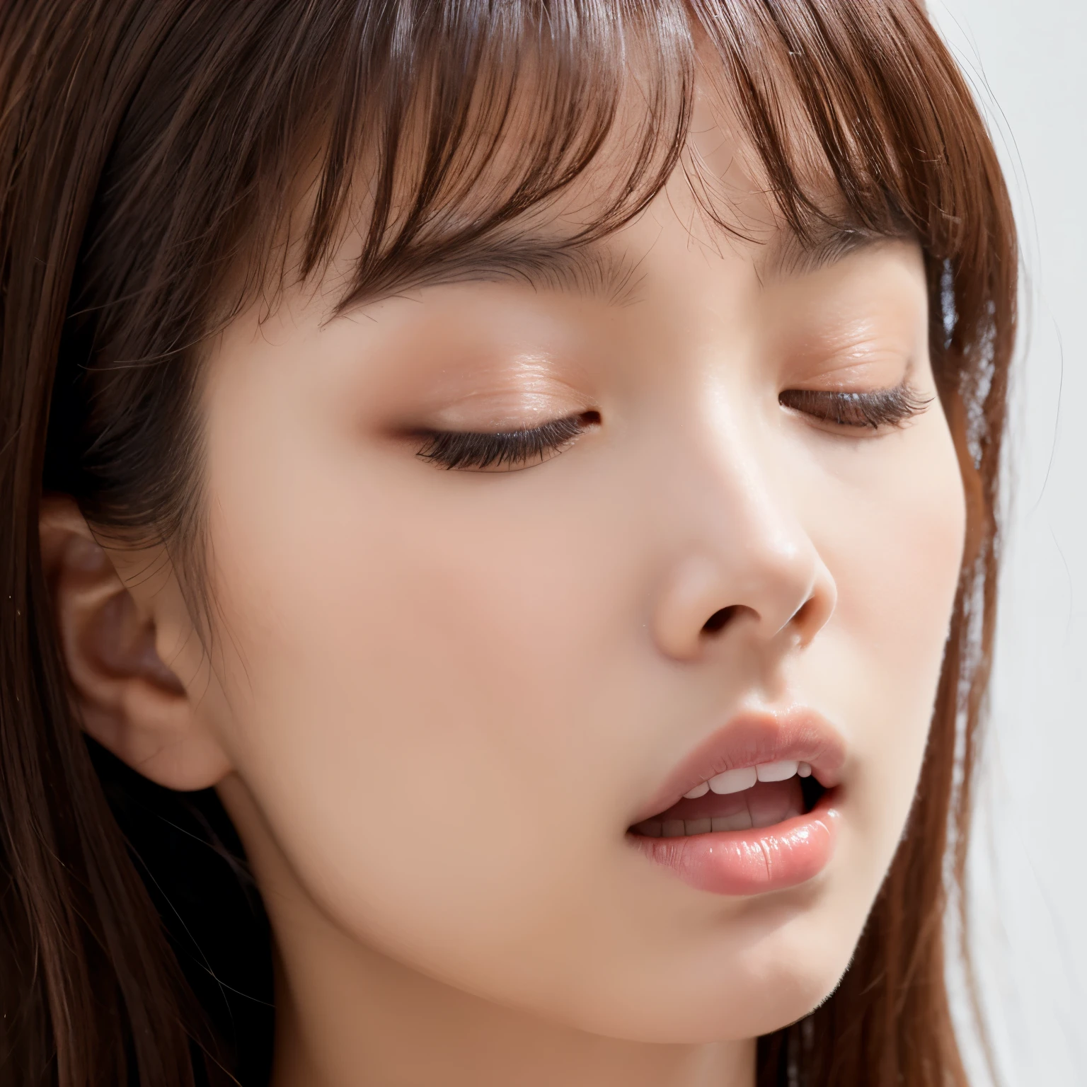 Close your eyes,Open your mouth,Close-up of face,Plain makeup