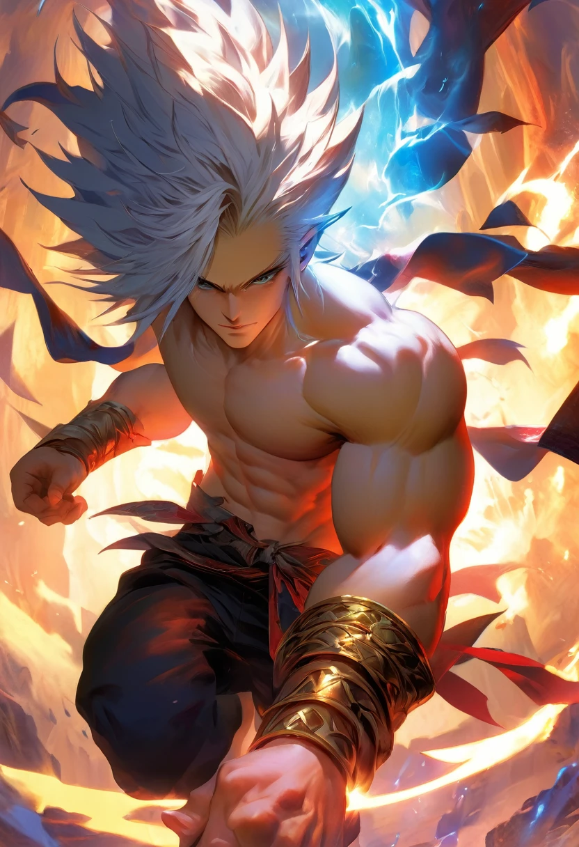 White-haired Goku, feet on fire, wild madness, tall --auto --s2