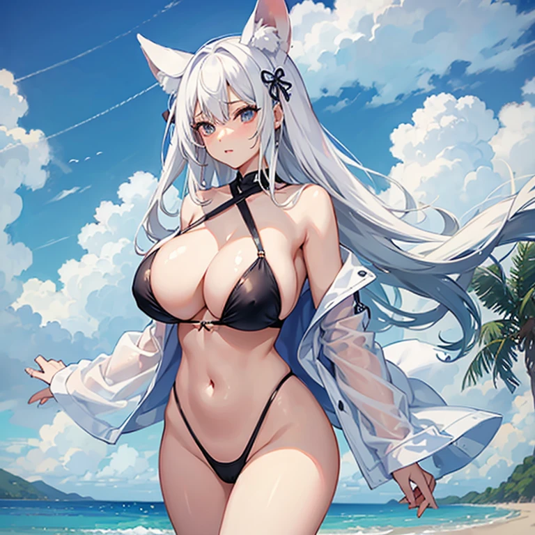 Big breasts、Wearing a swimsuit、Low-rise beauty、Naughty、White Hair、Dirty body