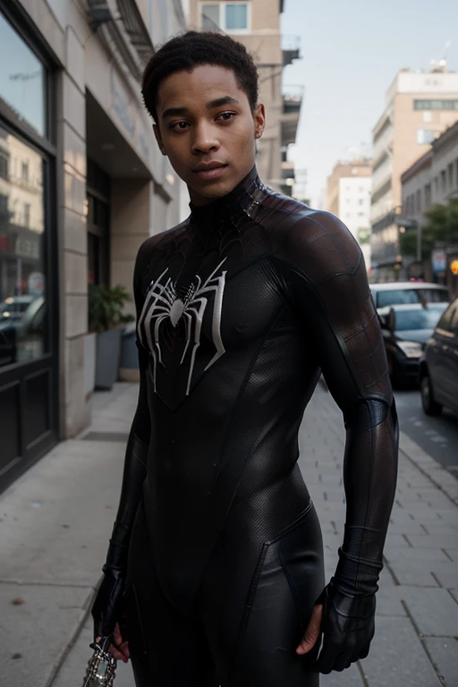 ((melhor qualidade)), ((macho)), ((1:1)), ((Miles Morales)), ((negro)), ((roupa do Miles Morales)), ((spider man symbol realista)), ((miles morales)), ((ator Jaden Smith)), ((Marvel e DC)), (detalhado), (rosto perfeito), (pose frontal), (detailed hand), (negro), rosto realista, rosto detalhado, negro, uniforme do homem aranha, roupa do homem aranha, adolescente, jovem, garoto, spider man symbol, luz do dia, lighting.