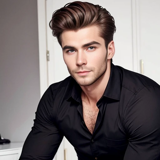 a perfect  russian, hair stylish short  dark blonde  man, focus on the face