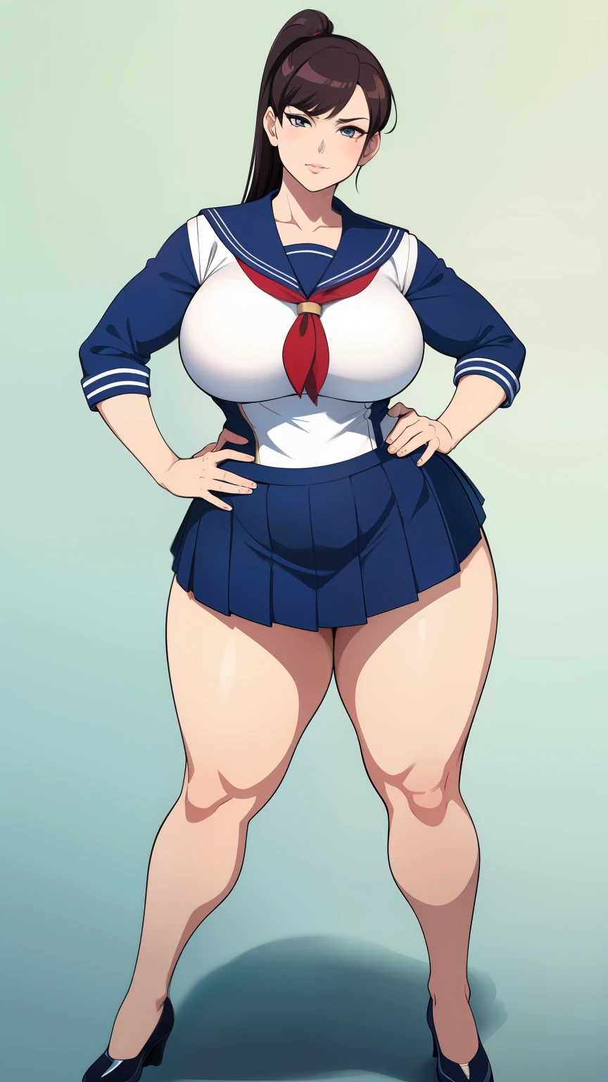 ((best quality)), ((masterpiece)), (cartoony style), perfect face, male character, ((femboy)), cute boy, (japanese schoolboy), (japanese school light blue summer sailor uniform), wet clothing, ((light brown thin skintight bike shorts)), white long socks, (bottom heavy), ((big butt)), wide hips, ((thick plump thighs)), (visible penis bulge in pants), ((visible erect nipples)), (flat chest), small breasts, (slim belly), fair skin, (short brown hair), big hazel eyes, ((detailed eyes)), ((no pubic hair)), red cheeks, blush, (smug smile), ((bratty expression)), ((sweaty)), steaming breath, aroused, (japanese school background), teasing pose, full body visible