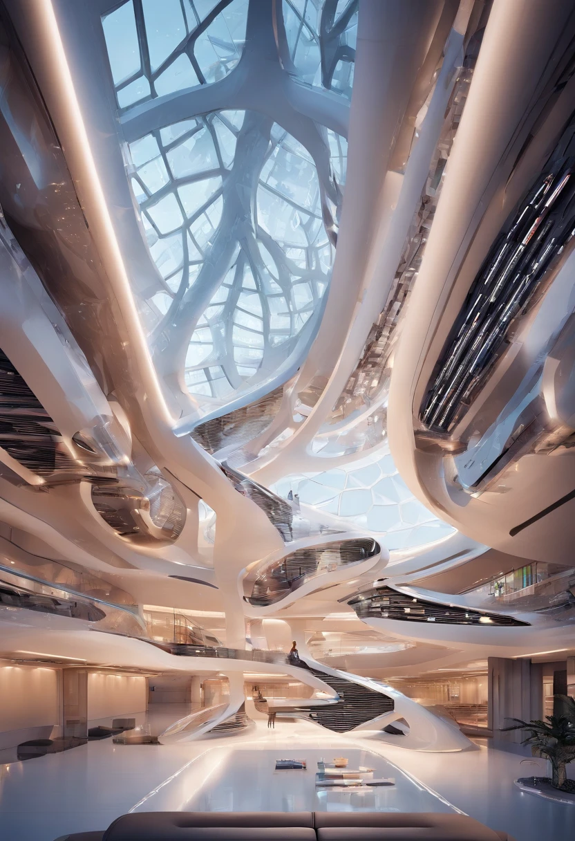Futuristic e-learning library, el cual se pueden ver todos los libros bien ordenados 