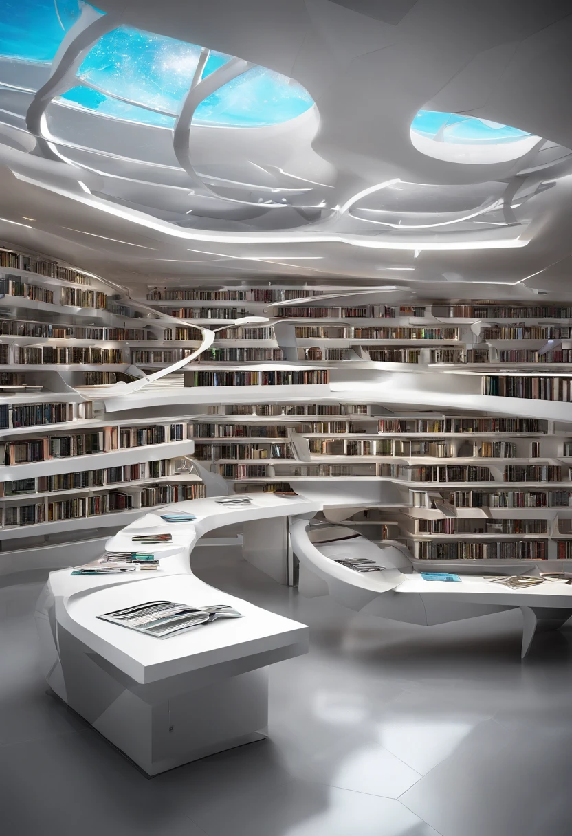 Futuristic e-learning library, el cual se pueden ver todos los libros bien ordenados