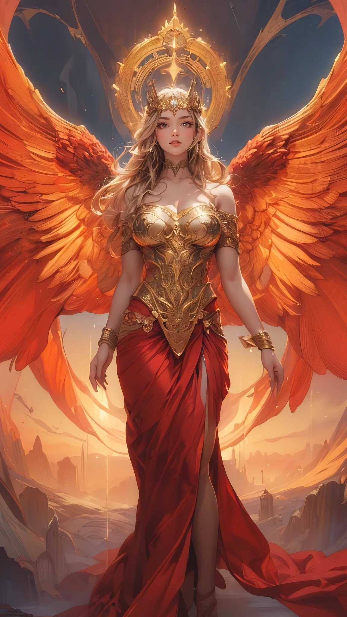 (best quality,4k,8k,highres,masterpiece:1.2),ultra-detailed,(realistic,photorealistic,photo-realistic:1.37), illustration by artgerm and gerald brom, attractive woman, perfect body, huge breasts, hyperfeminine curves, dangerous allure, futuristic theme, black, red, gold, vibrant, emotive expressions