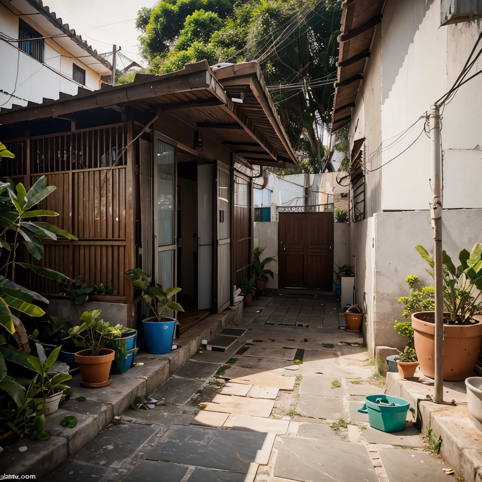 quintal de uma casa na favela (imagem plana)