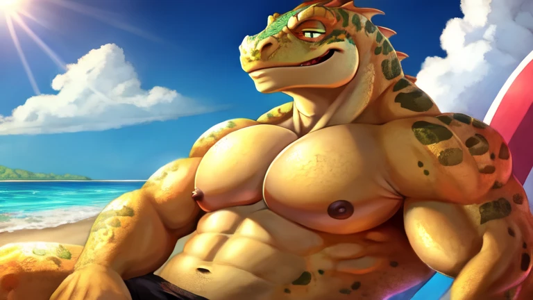 NSFW, crocodile, shirtless, thong