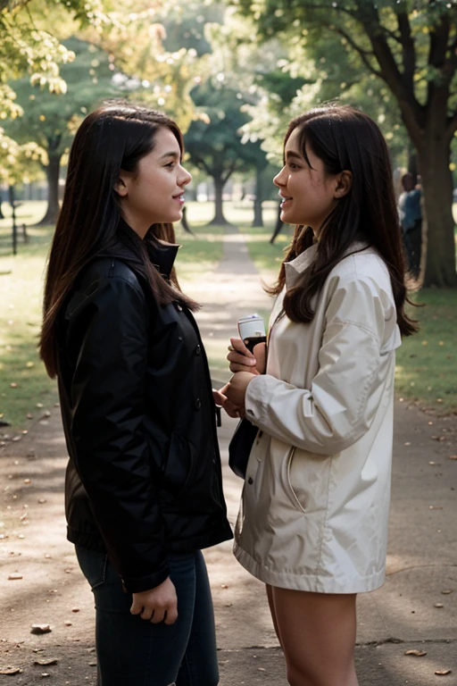 two girls talking in the park