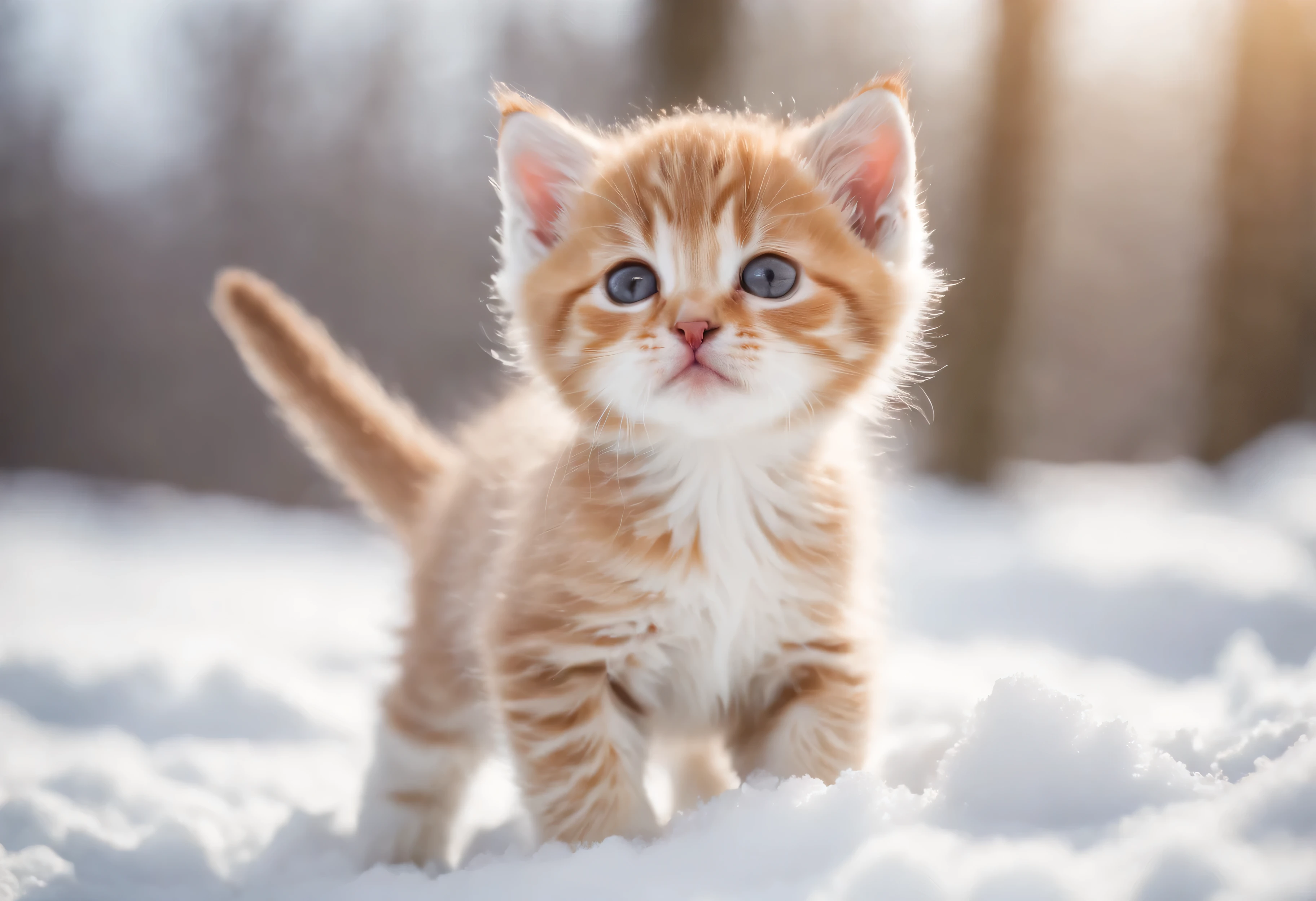 A cute kitten playing in the snow, Surrealism, Photo-realistic, National Geographic Photo