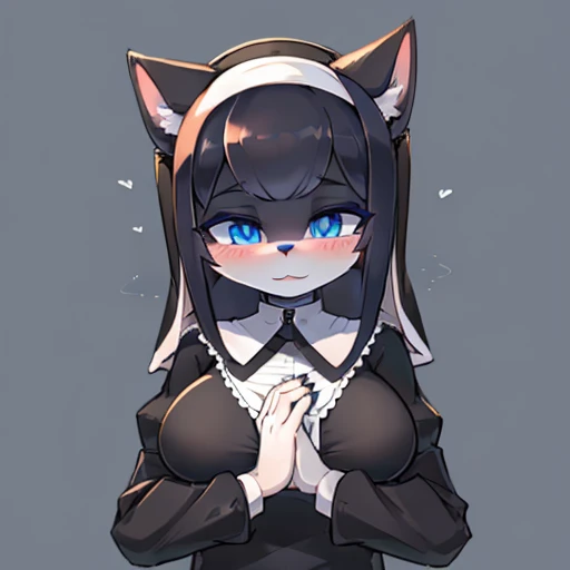 ((Better quality )),((Anthro female)) , wearing nun Clothing dress   , Black Shadow  body ,  wearing Bandage , big animal ears, haircut ,Dark blue , BLUE pupils ,