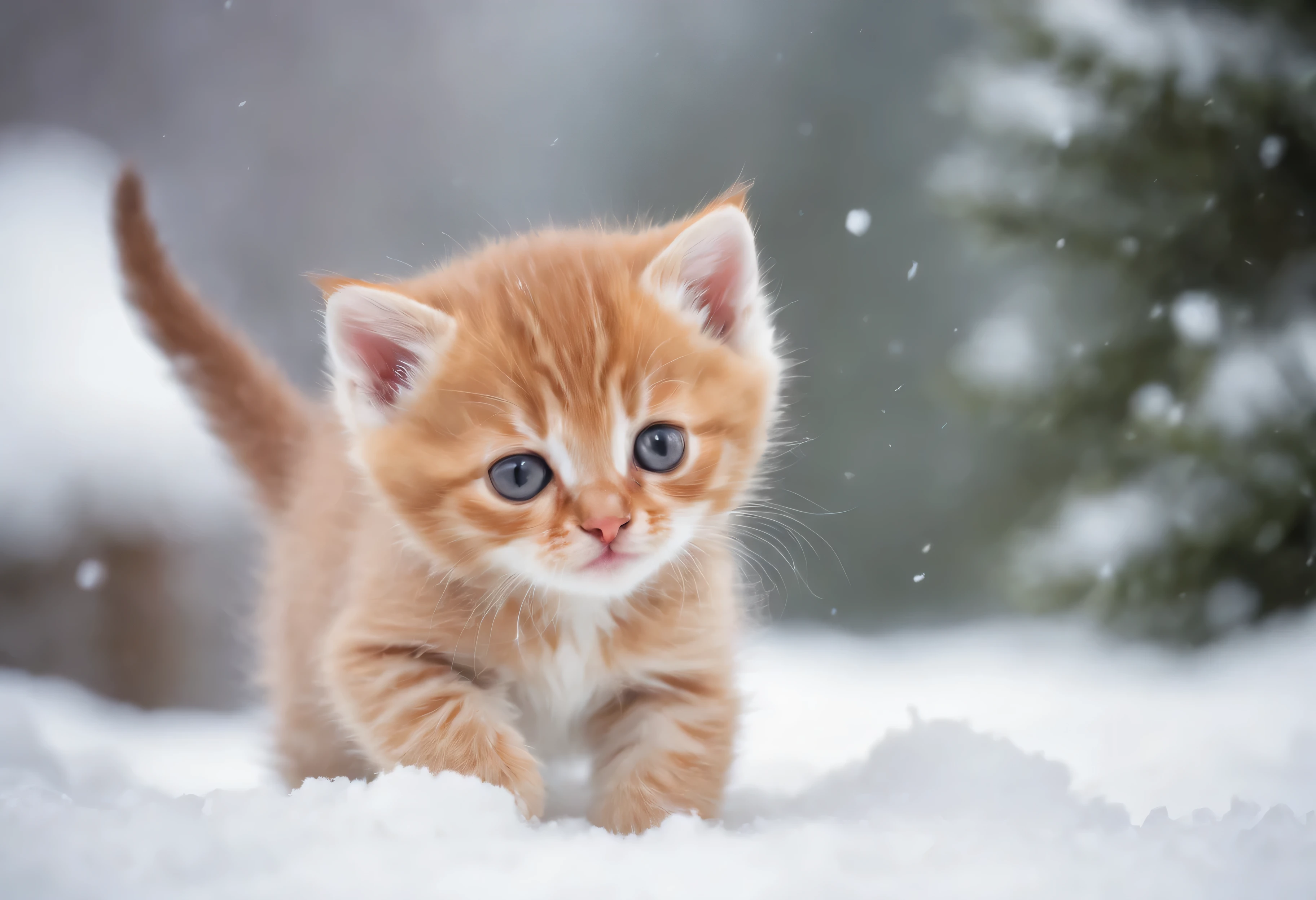 A cute kitten playing in the snow, Surrealism, Photo-realistic, National Geographic Photo