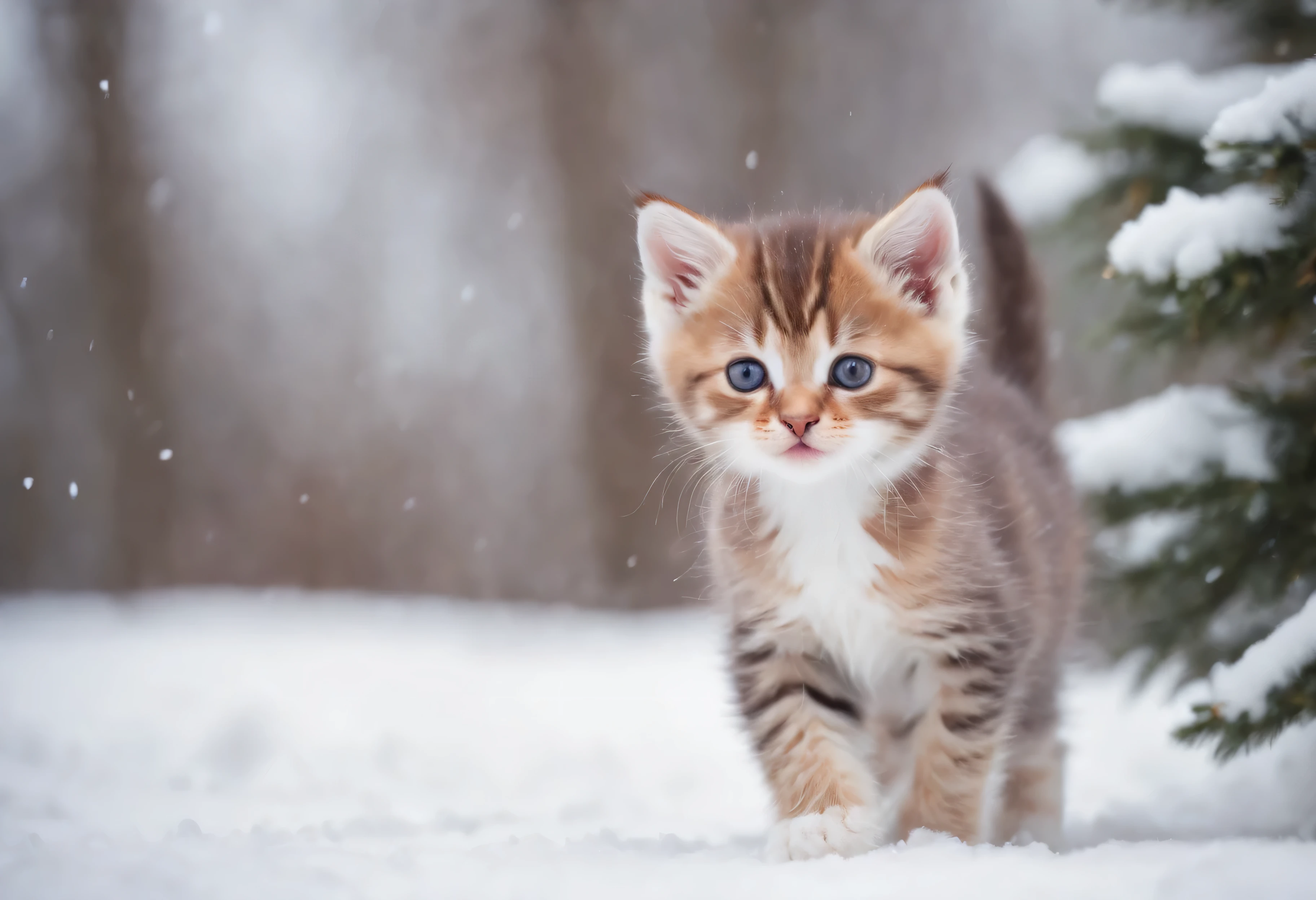 一只Lovely小猫在雪地里玩耍, Lovely