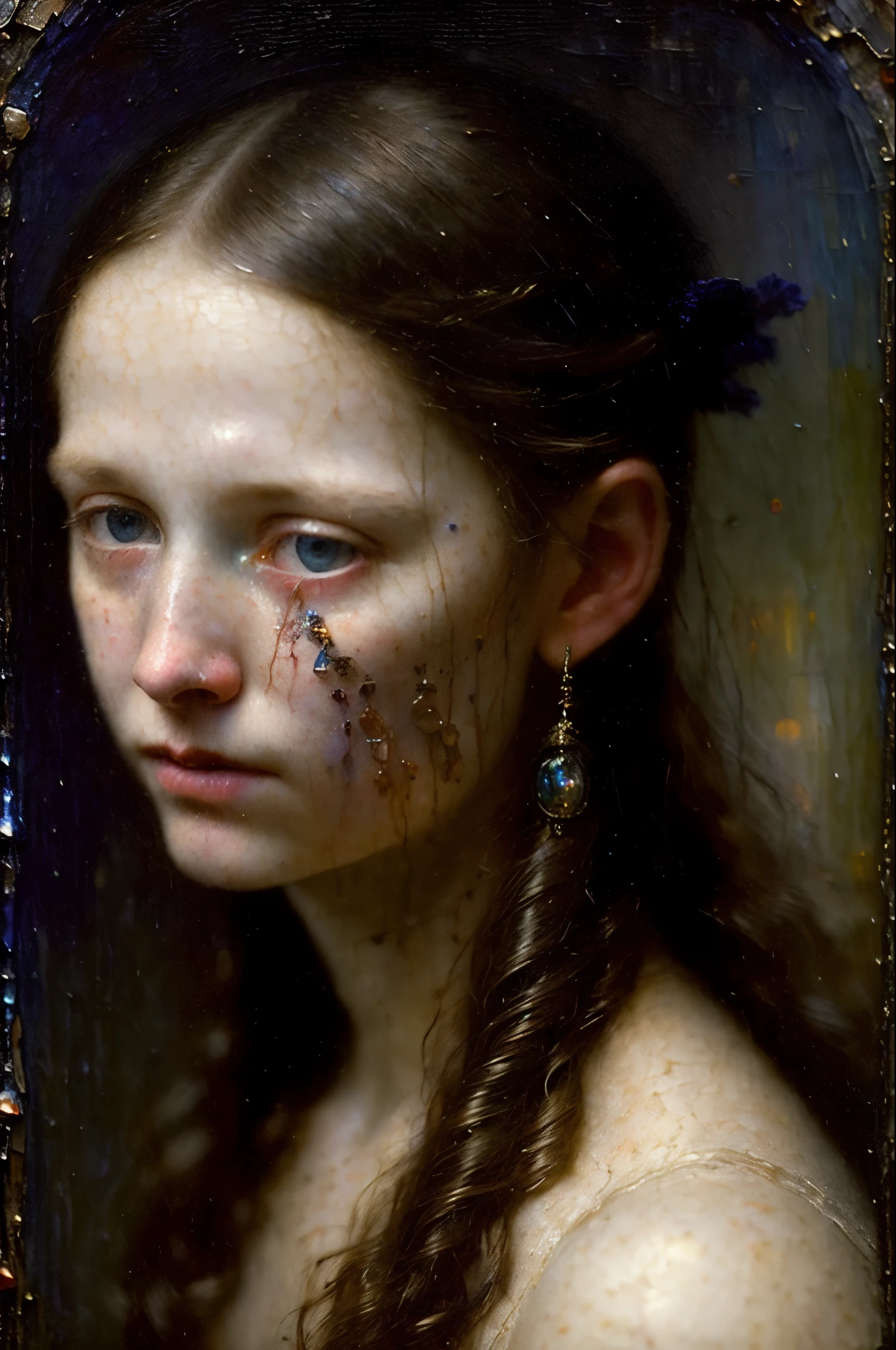 art by Thomas Edwin Mostyn, Portait of a Frustrated minerals, Relieving, Saturated, cinematic lighting, depth of field, bokeh, realism, photorealistic, hyperrealism, professional photography, uhd, dslr, hdr, ambient occlusion, iris and pupil rendering, advanced color grading