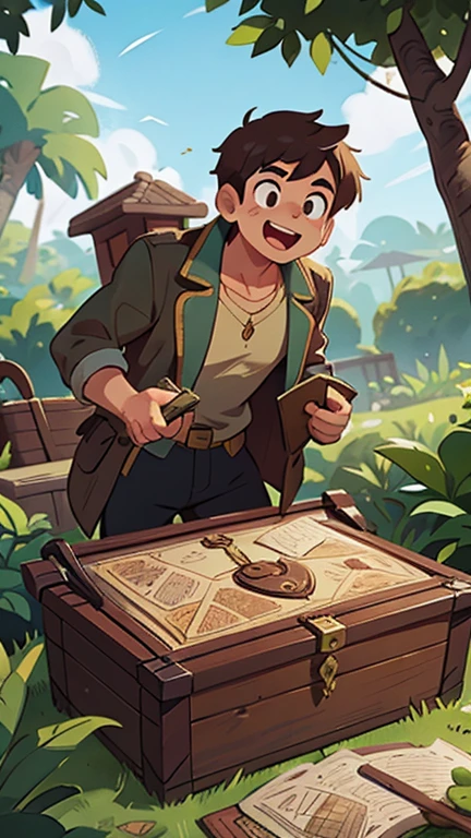 Ali found an old chest hidden behind bushes in his backyard. He looked full of joy when he opened the chest and found an old map with instructions written on it.