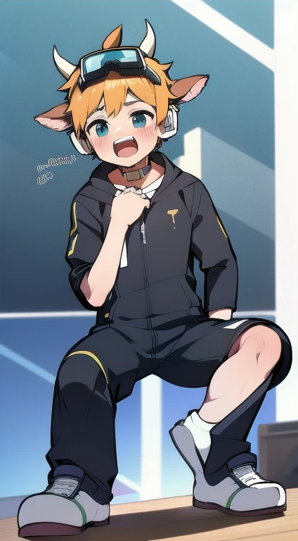 Second dimension boy,One-piece mountaineering suit,Horns,Cow ears,Put the headphones on your head,Stand up,Goggles,sports shoes,Slim,happy,Sailor collar,moan,obscene