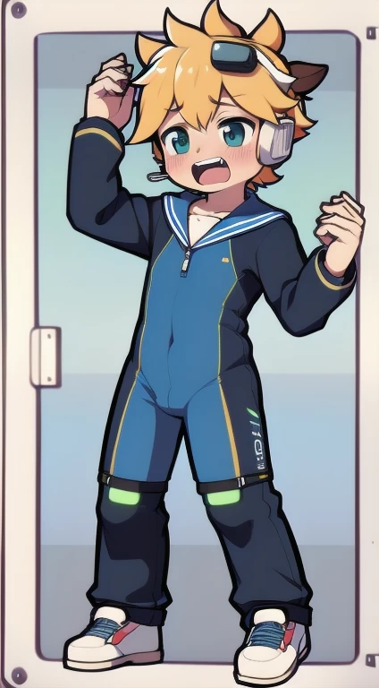 Second dimension boy,One-piece mountaineering suit,Horns,Cow ears,Put the headphones on your head,Stand up,Goggles,sports shoes,Slim,happy,Sailor collar,moan,obscene