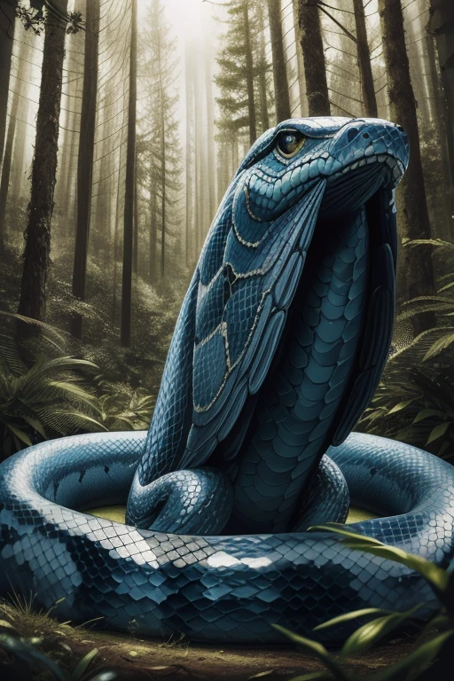 (Absurdres, Intricate Details, Masterpiece, Best Quality, High Resolution, 8k), animal, animal in the forest, giant animal, candid, animal, giant snake, snake with wing, snake flying, super huge snake, super long snake, forest in background, scary atmosphere, Depth of Field, VFX.