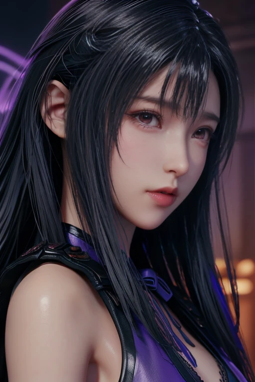 masterpiece,The best quality at its best,High resolution,8k,((Portraiture)),(Head close-up),Original photo,Actual photo,Digital photography,(Medieval fantasy female adventurer),(Female adventurers of the Middle Ages),25-year-old female,(Ink blue gradation in hair),長いpurple髪,Red eyes,(Purple and gray gradient long hair,purple),(Big Breasts),Lavish décor,Lips parted,Make your lips look more attractive and glamorous,((Frowning)),serious and arrogant,calm and handsome,(Fantastic style medieval leather,joint armor,Cape,Animal skin armor,coat),Photo pose,medieval character medieval fantasy style,Night city background,oc rendering reflection texture, whole body