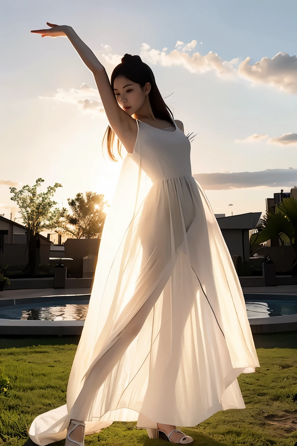 Arafed woman in a white dress standing in a field - SeaArt AI