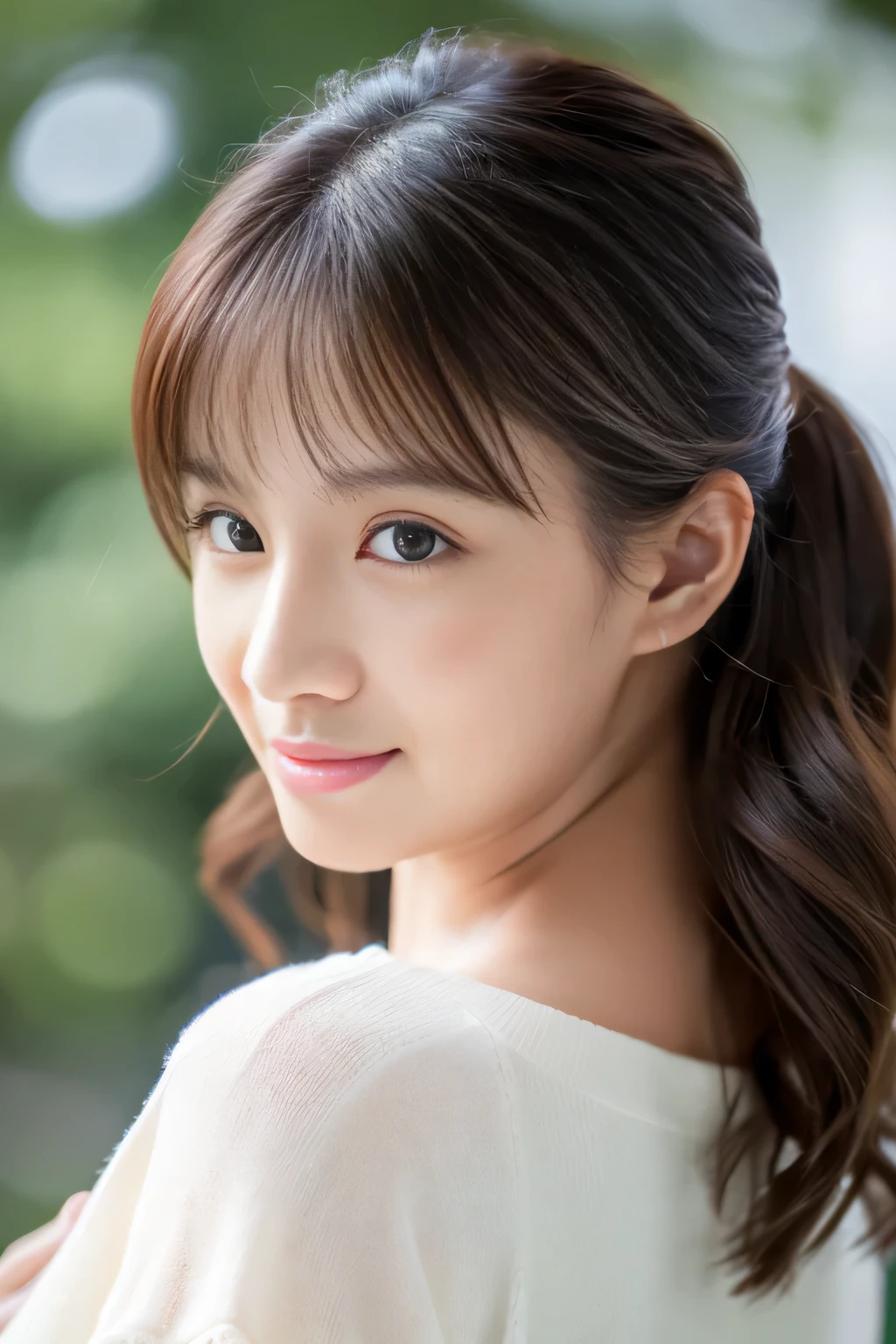 (highest quality,8k,Overwhelmingly beautiful:1.2),(beautiful、beautiful realistic woman),Model's outfit、Perfect body、Beautiful skin、beautiful limbs、gravure、Universal beauty、valley view、Thick Fog、Big tree:1.5、Yamabiko:1.4、Professional Photography、Artistic、supermodel、
