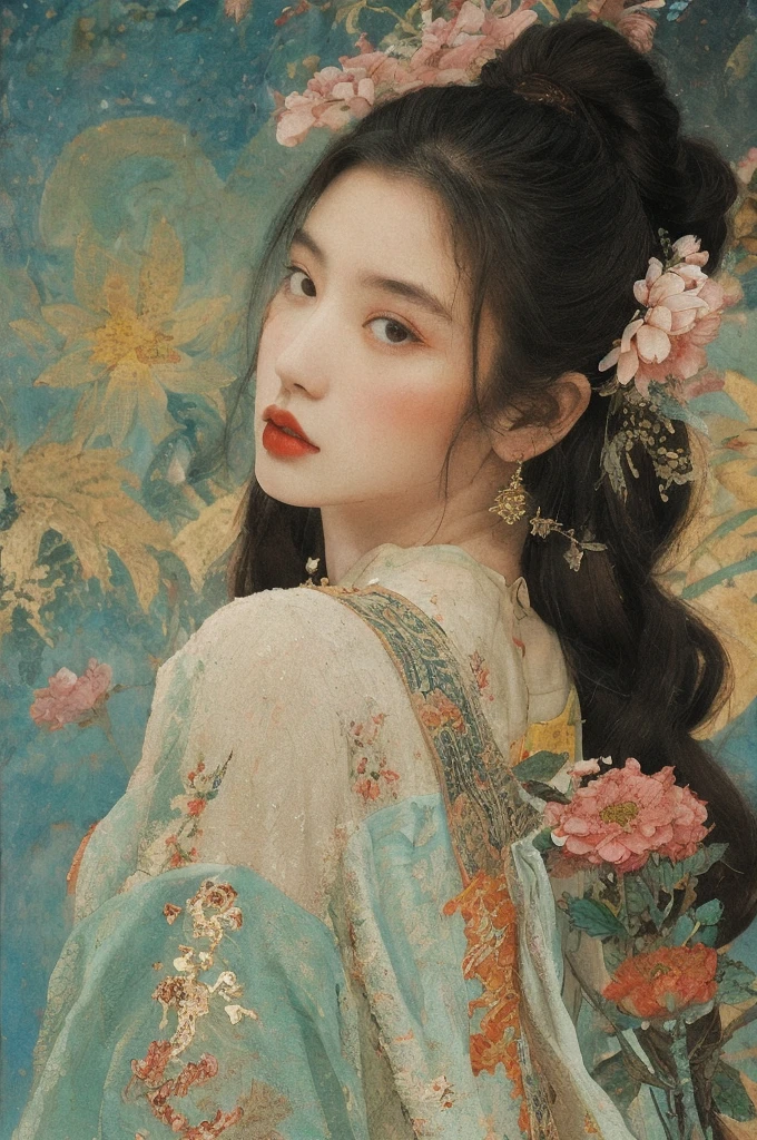 (NSFW:1)In an enchanting setting, an oil painting (1.5) captures a dynamic scene, where a confident girl (1girl) leans against a dreamy background infused with elements of Chinese aesthetics. The backdrop, adorned with mesmerizing Ambilight colors, exudes a touch of China's charm. The dynamic brushwork (1.5) brings her form to life, while the double-exposure background weaves an ethereal atmosphere. Vivid splashes and lively brushstrokes add an artistic flair.
Limited colors burst forth on an ultra-detailed 8k unity wallpaper, seamlessly incorporating elements of Chinese culture, complemented by zentangle and mandala motifs that blend harmoniously with fractal art (1.3). The dynamic angle presents an elegant dance of chaos against a dreamlike atmospheric brutalist design background.
A symphony of renowned artists like James Jean, Roby Dwi Antono, and Ross Tran contributes to an ecstatic musical notes ambiance. Floating colorful sparkles (1) illuminate her glowing skin against the cosmic backdrop, creating a tranquil mosaic reminiscent of blue and green jellyfish (1.4) amidst the photorealistic (1.4) depths.
  