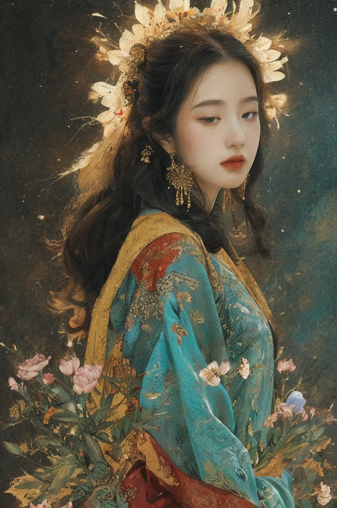 (NSFW:1)In an enchanting setting, an oil painting (1.5) captures a dynamic scene, where a confident girl (1girl) leans against a dreamy background infused with elements of Chinese aesthetics. The backdrop, adorned with mesmerizing Ambilight colors, exudes a touch of China's charm. The dynamic brushwork (1.5) brings her form to life, while the double-exposure background weaves an ethereal atmosphere. Vivid splashes and lively brushstrokes add an artistic flair.
Limited colors burst forth on an ultra-detailed 8k unity wallpaper, seamlessly incorporating elements of Chinese culture, complemented by zentangle and mandala motifs that blend harmoniously with fractal art (1.3). The dynamic angle presents an elegant dance of chaos against a dreamlike atmospheric brutalist design background.
A symphony of renowned artists like James Jean, Roby Dwi Antono, and Ross Tran contributes to an ecstatic musical notes ambiance. Floating colorful sparkles (1) illuminate her glowing skin against the cosmic backdrop, creating a tranquil mosaic reminiscent of blue and green jellyfish (1.4) amidst the photorealistic (1.4) depths.