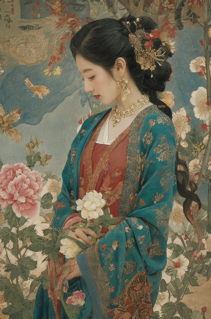 (NSFW:1)In an enchanting setting, an oil painting (1.5) captures a dynamic scene, where a confident girl (1girl) leans against a dreamy background infused with elements of Chinese aesthetics. The backdrop, adorned with mesmerizing Ambilight colors, exudes a touch of China's charm. The dynamic brushwork (1.5) brings her form to life, while the double-exposure background weaves an ethereal atmosphere. Vivid splashes and lively brushstrokes add an artistic flair.
Limited colors burst forth on an ultra-detailed 8k unity wallpaper, seamlessly incorporating elements of Chinese culture, complemented by zentangle and mandala motifs that blend harmoniously with fractal art (1.3). The dynamic angle presents an elegant dance of chaos against a dreamlike atmospheric brutalist design background.
A symphony of renowned artists like James Jean, Roby Dwi Antono, and Ross Tran contributes to an ecstatic musical notes ambiance. Floating colorful sparkles (1) illuminate her glowing skin against the cosmic backdrop, creating a tranquil mosaic reminiscent of blue and green jellyfish (1.4) amidst the photorealistic (1.4) depths.
