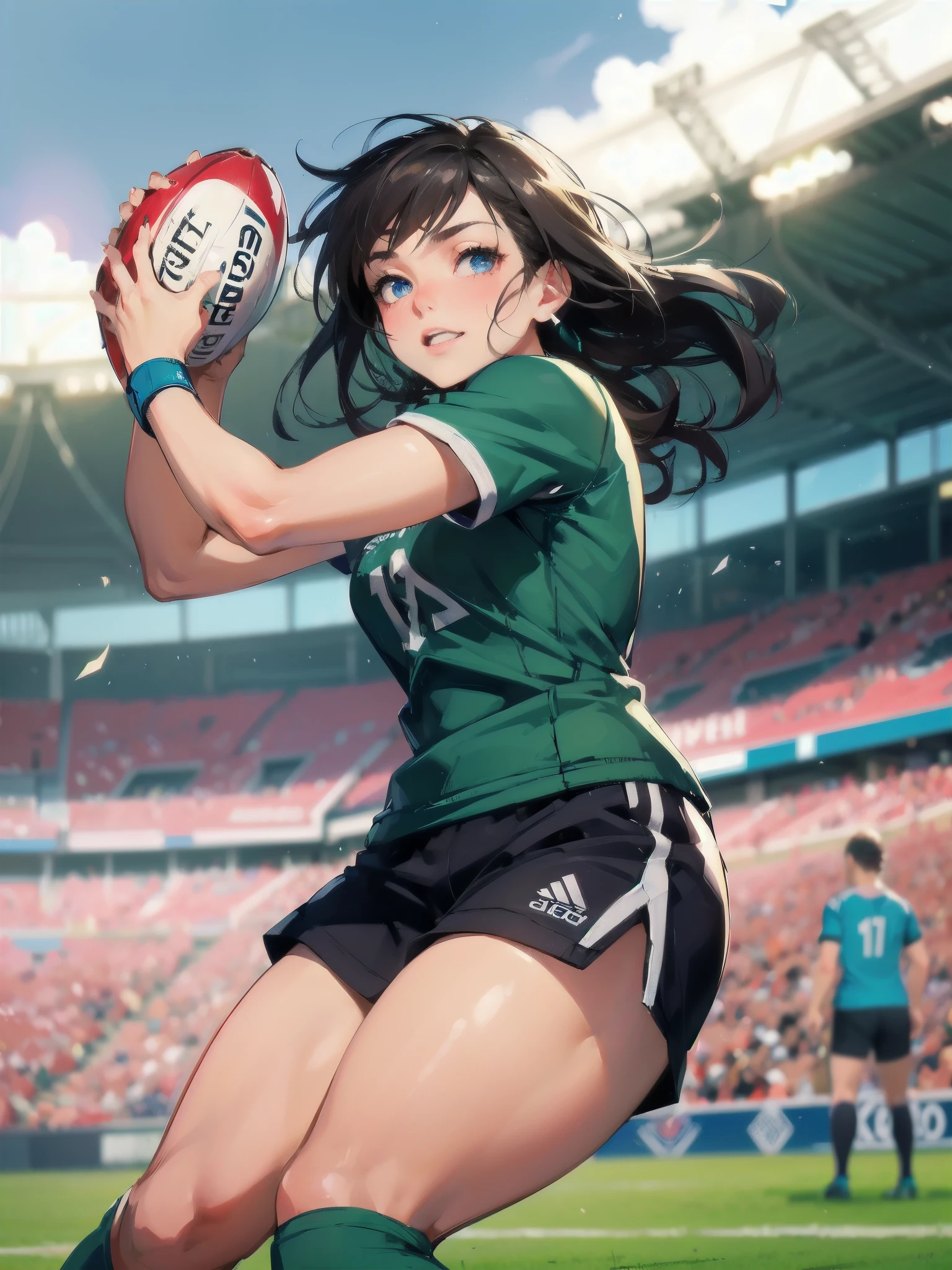 high quality,HD,16k,sharp lines,1 girl,Female karate athlete ,cute face, large breasts, nice legs,At the karate venue,focus girl,detailed beautiful face,detailed clothes,beautiful eyes,cool,dynamic angle