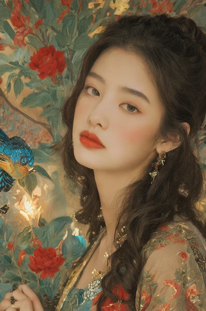 (NSFW:1)In an enchanting setting, an oil painting (1.5) captures a dynamic scene, where a confident girl (1girl) leans against a dreamy background infused with elements of Chinese aesthetics. The backdrop, adorned with mesmerizing Ambilight colors, exudes a touch of China's charm. The dynamic brushwork (1.5) brings her form to life, while the double-exposure background weaves an ethereal atmosphere. Vivid splashes and lively brushstrokes add an artistic flair.
Limited colors burst forth on an ultra-detailed 8k unity wallpaper, seamlessly incorporating elements of Chinese culture, complemented by zentangle and mandala motifs that blend harmoniously with fractal art (1.3). The dynamic angle presents an elegant dance of chaos against a dreamlike atmospheric brutalist design background.
A symphony of renowned artists like James Jean, Roby Dwi Antono, and Ross Tran contributes to an ecstatic musical notes ambiance. Floating colorful sparkles (1) illuminate her glowing skin against the cosmic backdrop, creating a tranquil mosaic reminiscent of blue and green jellyfish (1.4) amidst the photorealistic (1.4) depths.
