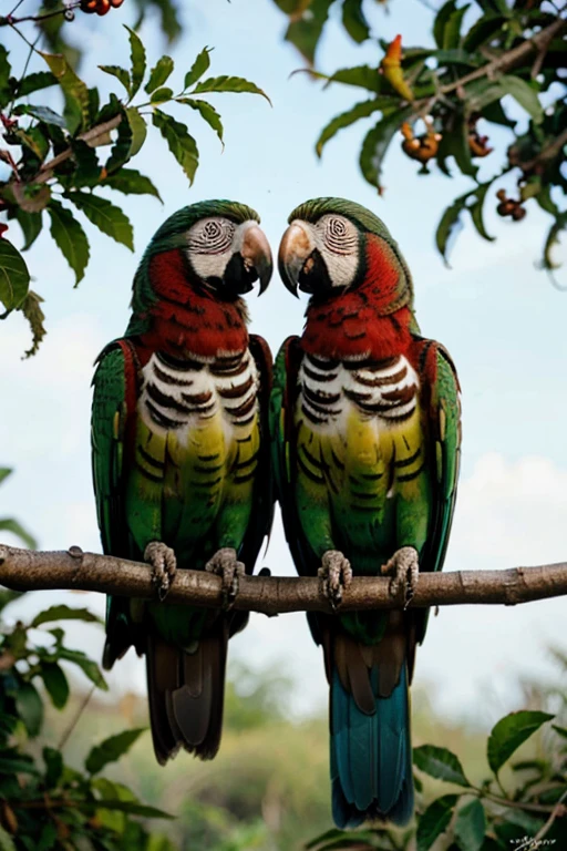 two parrots sitting on a branch