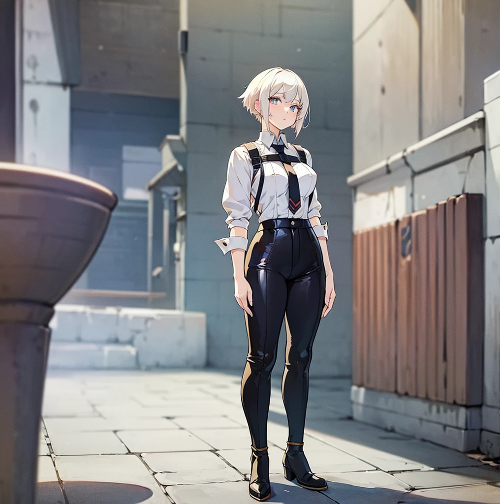 anime girl with white hair and black pants posing for a picture, seductive anime girl, casual pose, smooth anime cg art, thicc, perfect white haired girl, attractive anime girl, anime girl, female anime character, (anime girl), girl with white hair, anime character, girl with short white hair, anime woman, tifa lockhart with white hair, digital anime art