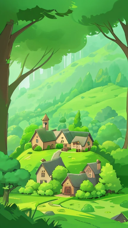 Tiny village with green forest