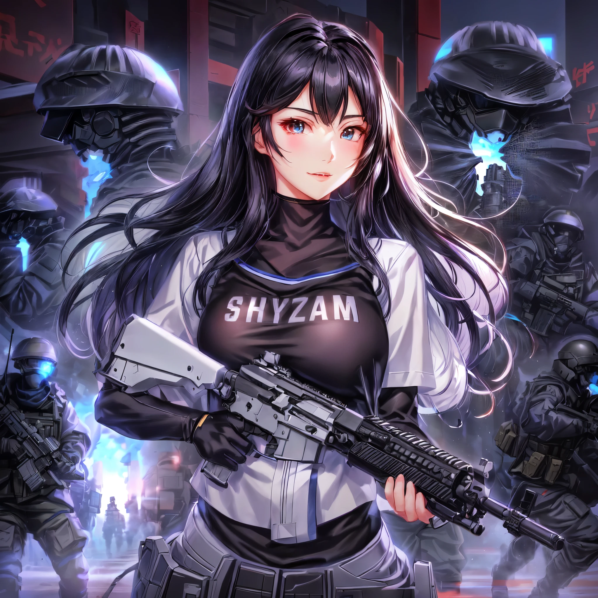 anime girl with a gun and a group of soldiers in the background, mechanized soldier girl, artwork in the style of guweiz, infantry girl, soldier girl, anime style 4 k, anime style. 8k, badass anime 8 k, realistic anime 3 d style, saiyan girl, stylized anime, guweiz, sakimi chan, military girl