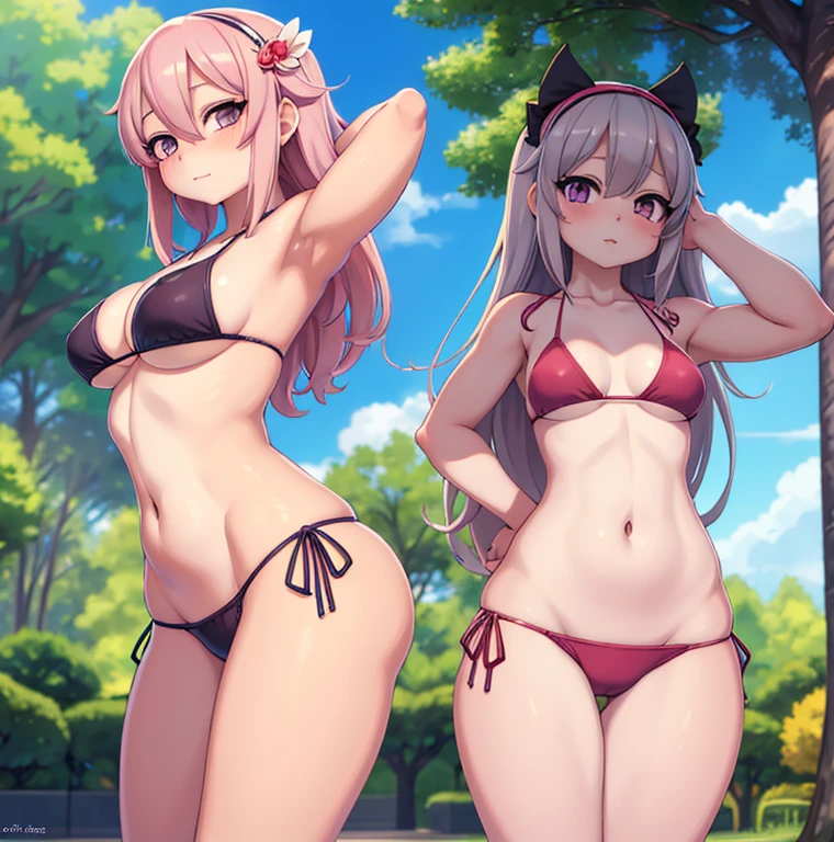 anime girl in a bikini posing in a park with trees, seductive anime girl, smooth anime cg art, realistic bikini, (anime girl), by Jin Homura, attractive anime girl, beautiful anime girl, anime moe artstyle, cute anime girl, beautiful alluring anime , pretty anime girl, extremely detailed artgerm, ecchi anime style,