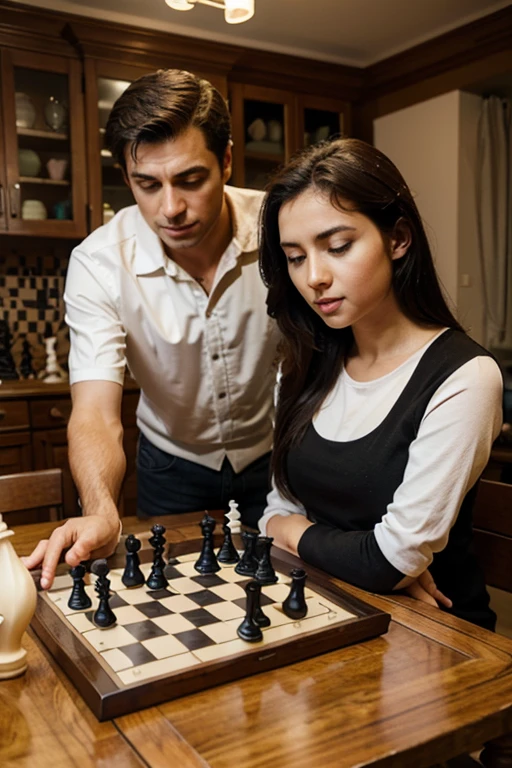 man and girl playing chess