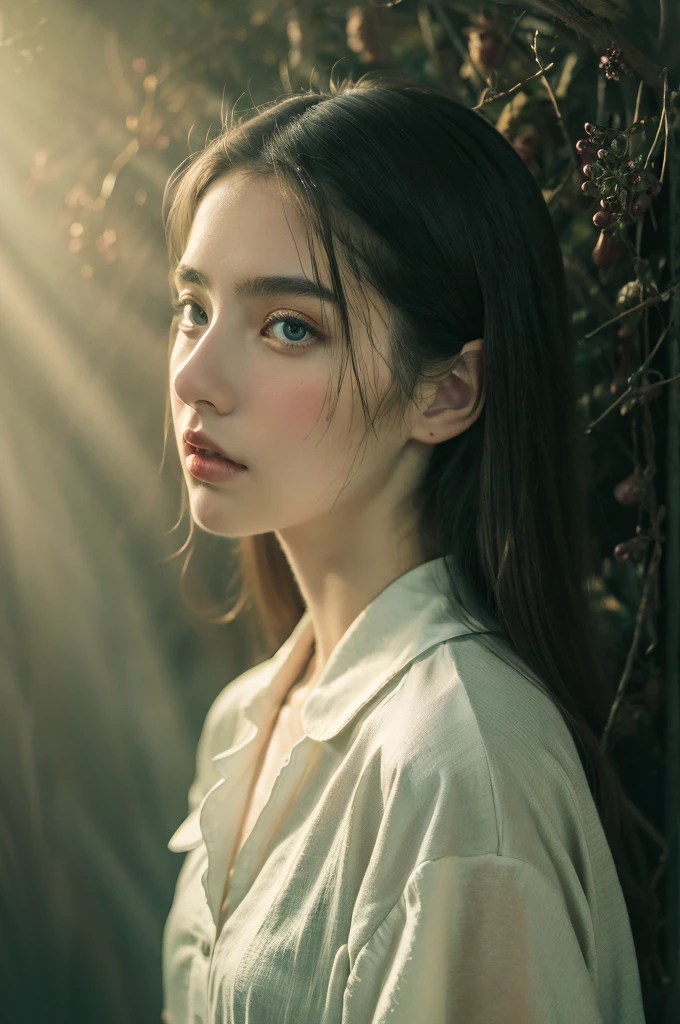 ( masterpiece, top quality, best quality,8k,17 years old girl,ultra detailed,raw photo:1.5),(photorealistic:1.4), (cinematic lighting), PerfectNwsjMajic, , Surrealism, UHD, ccurate, Super detail, textured skin, High detail, Best quality, dynamic angle, White skin,[Beautiful blue eyes], high nose,[flat chest:large breasts:0.5],(1girl),(good anatomy:0.5)), Dreamy atmosphere, Dark,expressive brush strokes, mystical ambiance, Artistic interpretation, Stunning Studio Ghibli style costumes, a whimsical illustration, Subtle colors and tones, mystical aura,straight face 