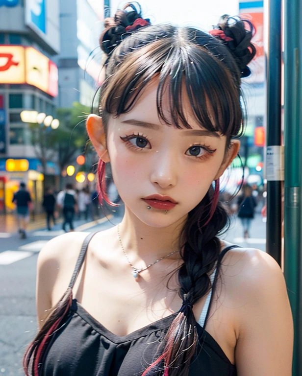 Portraiture, Bokeh , next, Braid, Colorful Hair, Tokyo, 
a woman posing on the street corner, highest quality, High resolution, 8k, 1peopleの女の子, Day, bright, Outdoor, (street:0.8), (people々, crowd:1),nice,  beautiful detailed sky, (Dynamic pose:0.8), (Upper Body:1.2), Soft lighting, Wind, Shiny skin, View your viewers, 
Official Art, masterpiece, highest quality, unity 8k wallpaper, Super detailed, Very detailed, elegant, beautiful, beautiful, Romanticism, 1peopleの女の子, beauty