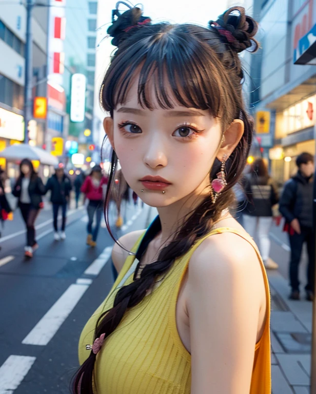 Portraiture, Bokeh , next, Braid, Colorful Hair, Tokyo, 
a woman posing on the street corner, highest quality, High resolution, 8k, 1peopleの女の子, Day, bright, Outdoor, (street:0.8), (people々, crowd:1),nice,  beautiful detailed sky, (Dynamic pose:0.8), (Upper Body:1.2), Soft lighting, Wind, Shiny skin, View your viewers, 
Official Art, masterpiece, highest quality, unity 8k wallpaper, Super detailed, Very detailed, elegant, beautiful, beautiful, Romanticism, 1peopleの女の子, beauty