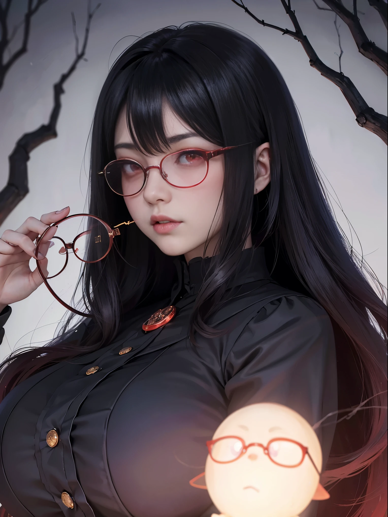 Dark Fantastic Night , A scary big castle behind , Lots of bats , A big, red, fantastical moon , Some cliffs , 2. A cave far from the cliff , Some stones , Broken pillars , There are many magical glowing stones around her , dark空の遥か遠くに龍が, horror scene , 美しい女性のdevil , Red magical very bright eyes , A small magical sphere glowing red in both hands at the same time , オーブを見つめる女性のdevil , Dark Big Wing , Very detailed顔 , ((((Huge glasses, Nerd Glasses, thickメガネ, Round Glasses))))、(((Big Breasts)))、(Ultra-detailed scenes) , (Ultra-detailed orbs) , (Super beautiful face) 、(highest quality,High resolution:1.2),(dark,Threatening:1.1),(Bad luckな:1.1),(devil,Satan,Lucifer:1.1),(devil的な:1.1) highest quality, Very detailed, Realistic, Portraiture, 暗くてSpooky atmosphere, Glowing Eyes, Spiritual Being, Hauntingly beautiful, Ghostly figures, Swirling Mist, Supernatural existence, devilの本質, Shadow-like shape, Spooky whispers, Ominous Aura, Eerie pale skin, Dark and twisted branches, Flickering candle light, Spooky elements, Mysterious and enigmatic, spectrum appearance, Gothic art style, Fascinating, Spectral range, Hauntingly depressing, Otherworldly beauty, Mysterious glow, So unforgettable that I can't forget it, A chilling atmosphere, Spooky and ominous lighting.,(Bad luck,Bad luckな:1.1),(Powerful figure:1.1、Big Breasts、Glasses) 、 ((((Huge glasses, Nerd Glasses, thickメガネ, Round Glasses)))),(((Big Breasts)))、(devil'tail)、(Red eyes glow:1.6)、(赤くGlowing Eyes,Sharp teeth:1.1),(Black wings,thick,shabby:1.1),(hellish landscape:1.1),(fire,sulfur:1.1),(Threatening雰囲気:1.1),(dark shadows,Threatening presence:1.1),(Bad luck clouds,Stormy Skies:1.1),(dark,Spooky atmosphere:1.1),(Bad luck aura,Evil energy:1.1),(dark aura,cigarette:1.1),(intense heat,Burning Flames:1.1),(Surreal,Nightmare Visions:1.1),(Ultra-detailed Moon) , (Ultra-detailed castle) , (Ultra-precise needle) , (Very detailed wings) Blood splattered on the body, Pale face , Dark Red Lip , Black Devil Wear , Shaped body , Red magic around her , Rotating Red Mana、highest quality, Very detailed, Realistic, Portraiture, 暗くてSpooky atmosphere, Glowing Eyes, Spiritual Being, Hauntingly beautiful, Ghostly figures, Swirling Mist, Supernatural existence, devilの本質, Shadow-like shape, Spooky whispers, Ominous Aura, Eerie pale skin, Dark and twisted branches, Flickering candle light, Spooky elements, Mysterious and enigmatic, spectrum appearance, Gothic art style, Fascinating, Spectral range, Hauntingly depressing, Otherworldly beauty, Mysterious glow, So unforgettable that I can't forget it, A chilling atmosphere, Spooky and ominous lighting、(Red eyes glow:1.6)、(赤くGlowing Eyes,Sharp teeth:1.1),(Black wings,thick,shabby:1.1),(hellish landscape:1.1),(fire,sulfur:1.1),(Threatening雰囲気:1.1),(dark shadows,Threatening presence:1.1),(Bad luck clouds,Stormy Skies:1.1),(dark,Spooky atmosphere:1.1),(Bad luck aura,Evil energy:1.1),(dark aura,cigarette:1.1),(intense heat,Burning Flames:1.1),(Surreal,Nightmare Visions:1.1),(Predicting the end:1.1),(Twisted corners,Fiery crown:1.1),(Bad luck whispers,devilのような笑い:1.1),(Cries of pain,echoing screams:1.1),(Bad luck symbols,Ancient runes:1.1),(Mysterious Relic,dark artifacts:1.1),(Infernal Ritual,Ritual sacrifice:1.1),(devil的な minions,creatures of darkness:1.1),(Desolate,Barren Wilderness:1.1),(University of the Soul,Suffering Soul:1.1),(Eternal Damnation,A hopeless existence:1.1),(The Last Autumn,The world was in chaos.:1.1),(malicious presence,darkness personified:1.1),(Entrance to the underworld,Nightmare Realm:1.1),