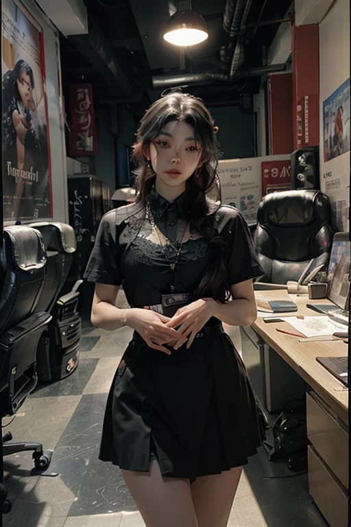 office uniform, Great lighting,  Cinema Lighting, (Bustling Korean Town),
((SFW)), (highest quality, masterpiece:1.4), Absurd, Ultra-high-definition CG, 8k, High resolution, Beautiful Face, Detailed face, One girl, alone ,Braiding, Toned Up, Shiny skin, Tilt your head, still, bloom, Particles of light, Depth of written boundary,