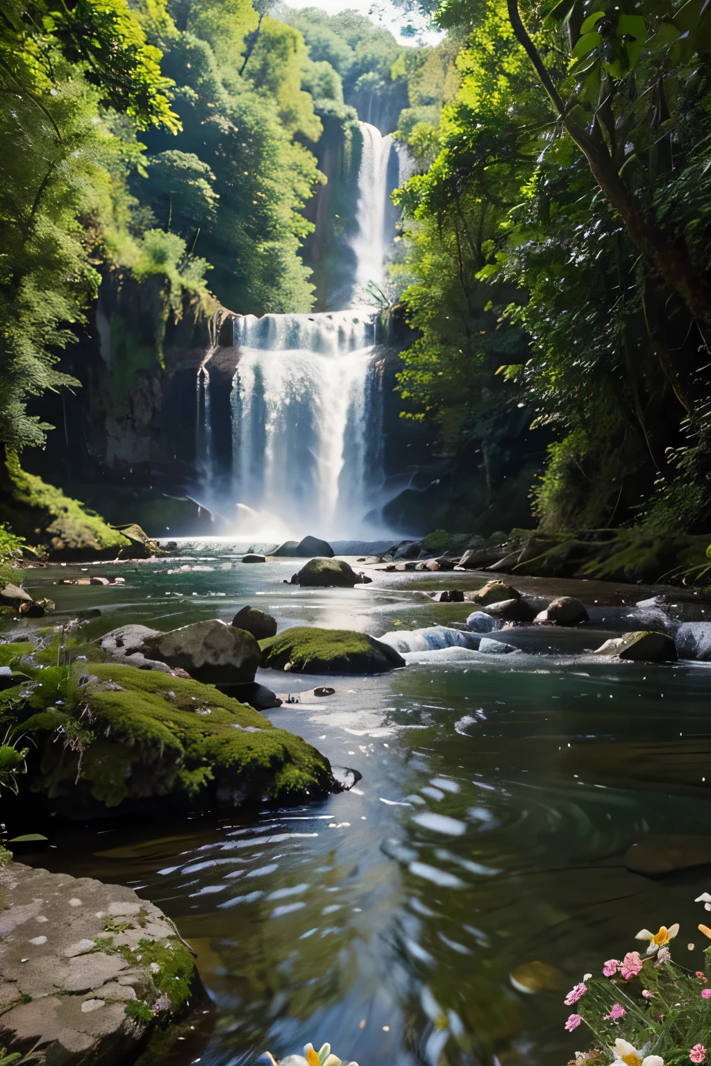 nature, natural, flowers, plants, waterfall, river