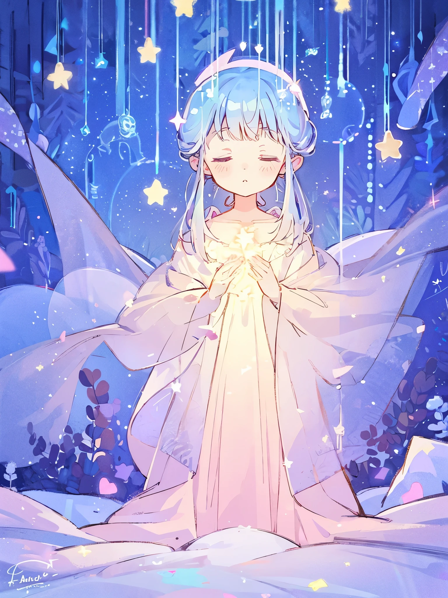 complex background, wishing star background, a woman wearing an ethereal mystical pink translucent dress that reflects the stars, perfume promo art, mystic, complex drawing, highly detailed, Covergirl brand, promo art, artistic rendition, ethereal, starry night, midjourney style
