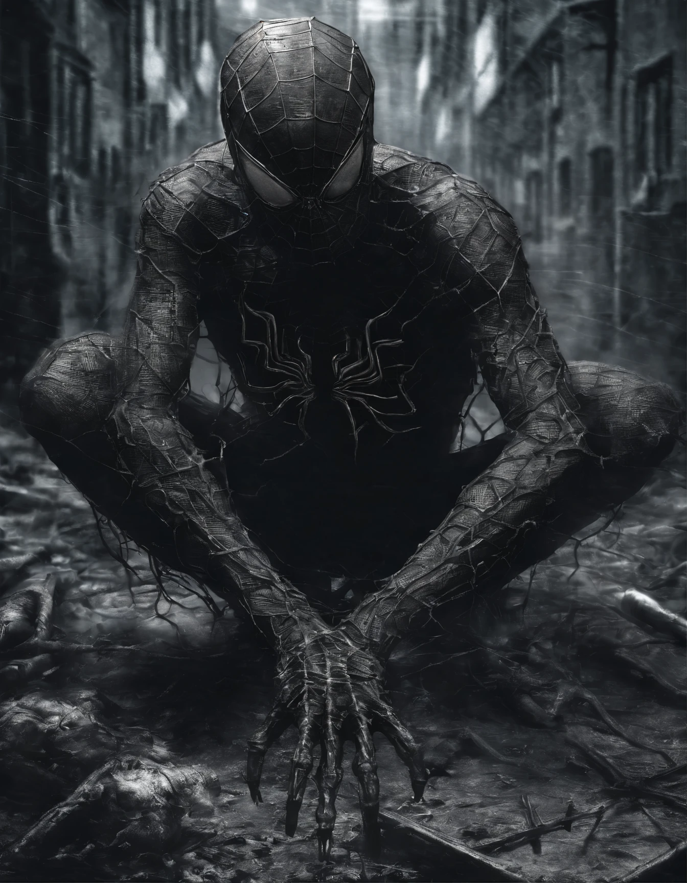 #homem-aranha #trajepreto #realista #high resolution #4k #teiasdearanha #cyberpunk