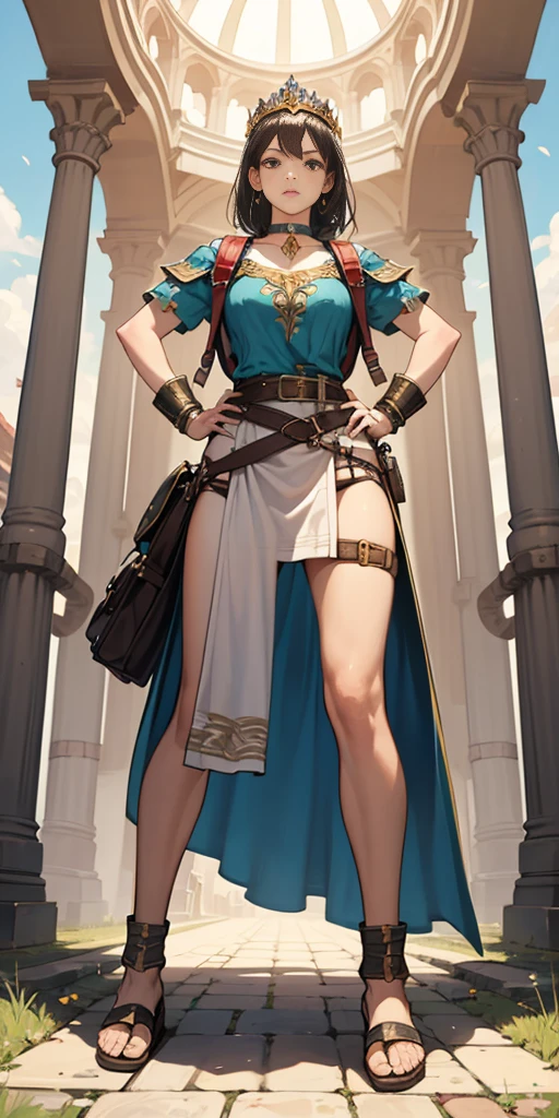 (the golden ratio,masutepiece, of the highest quality, Best Quality, Beautiful and aesthetic:1.2), ighly detailed, Colorful,highest details, (Adults,age19,1girl in, Solo, Final Fantasy 12,Ashelia, shorth hair, short-hair,Ashelia Costume, Colossal , a miniskirt,thigh high boots, thighs thighs thighs thighs, jewely,Contemptuous look,Eyes like looking at garbage, her hand lifts her skirt.,Show me your panties,trying to trample you