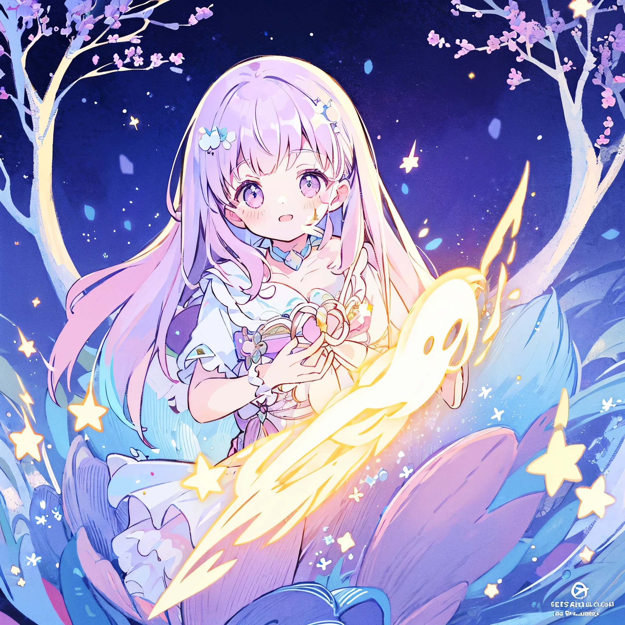 complex background, wishing star background, a woman wearing an ethereal mystical pink translucent dress that reflects the stars, perfume promo art, mystic, complex drawing, highly detailed, Covergirl brand, promo art, artistic rendition, ethereal, starry night, midjourney style