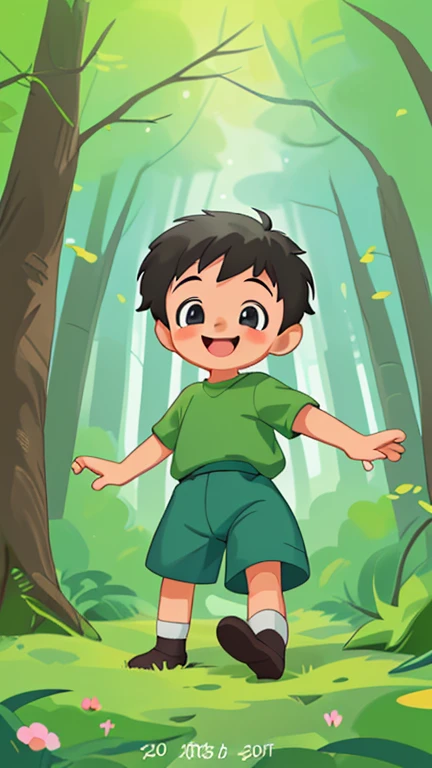 Happy boy and at forest