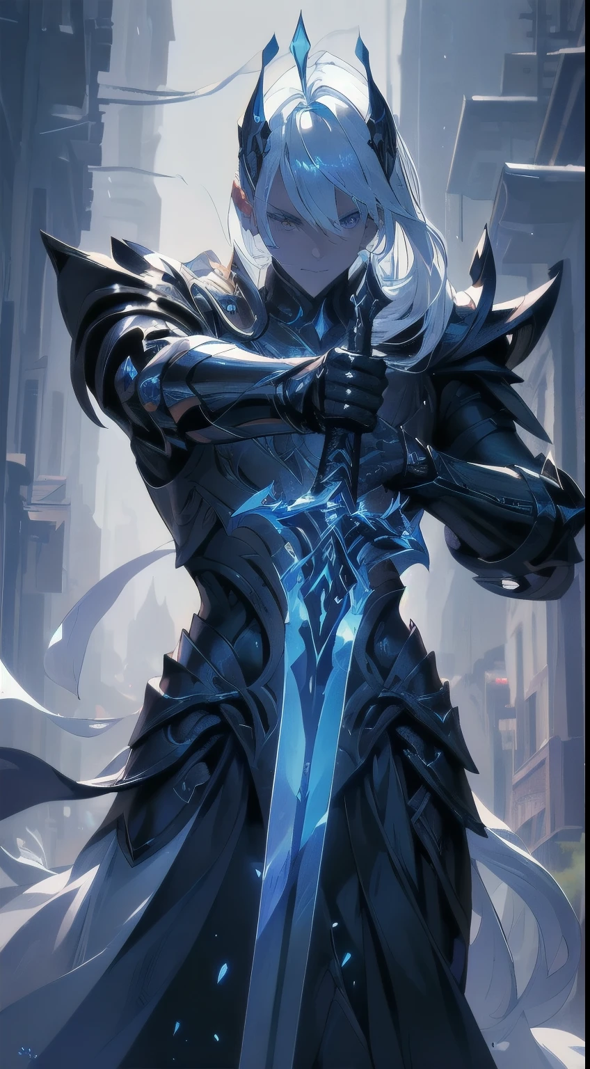 "An awesome paladin wields a sword full of light, Exudes powerful light magic. Set in a dark and mysterious cityscape, Illuminated by the light of the Paladin's Sword. The composition is professionally crafted, Amazing attention to detail and cinematic lighting. The overall aesthetic is reminiscent of Fujifilm photography, Capture the beauty and depth of the scene."