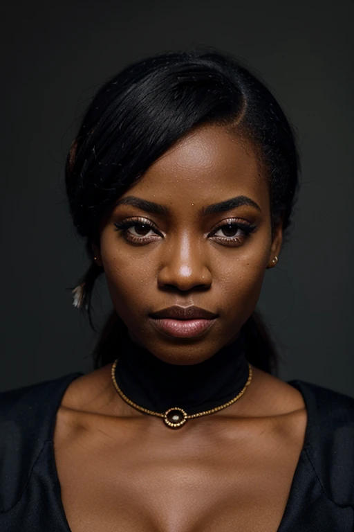 An African woman is deep navy in her face. As a clan leader, he wears luxurious lips. Rich, arrogant, proud. Very beautiful full-length eyeliner
Super real 8K. Fiction