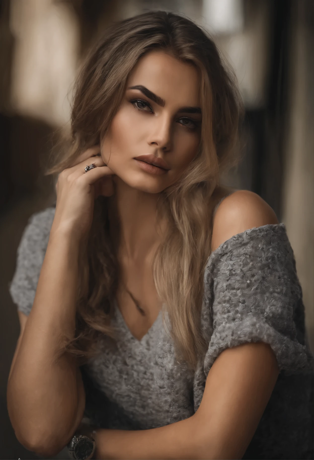 (((lfull body:1.35))), (RAW shooting, Photoreal:1.5, 8K, highest quality, ultra high resolution), Very gorgeous woman 30 years old with a perfect figure, incredibly slim body, fair skin, high detailed texture skin, elegant features, wet dark brown long length hair, clear and very detailed eyes, thin eyebrows, eyeline, bright and well-drawn pink lips, perfect teeth, beautiful and well-defined facial features, long and thin neck, medium breasts, little ass, slender and very harmonious body, long and tapered legs, erotic:1.6, seductive expressions, porn, nude, sexy, grimace of excitement, ((no panties)), ((wearing (long V-neck see-through knit sweater))), ((wearing expensive showy diamond necklaces and earrings)), she's in bedroom, face light, cinematic lighting, studio lighting, white balance, bright vivid colors, chiaroscuro, depth of field, reflection light, backlighting, drop shadow, Fujicolor, anatomically correct, accurate, super detail, best quality, Canon EOS 5D, 50mm, f1.2, masterpiece, daylight,